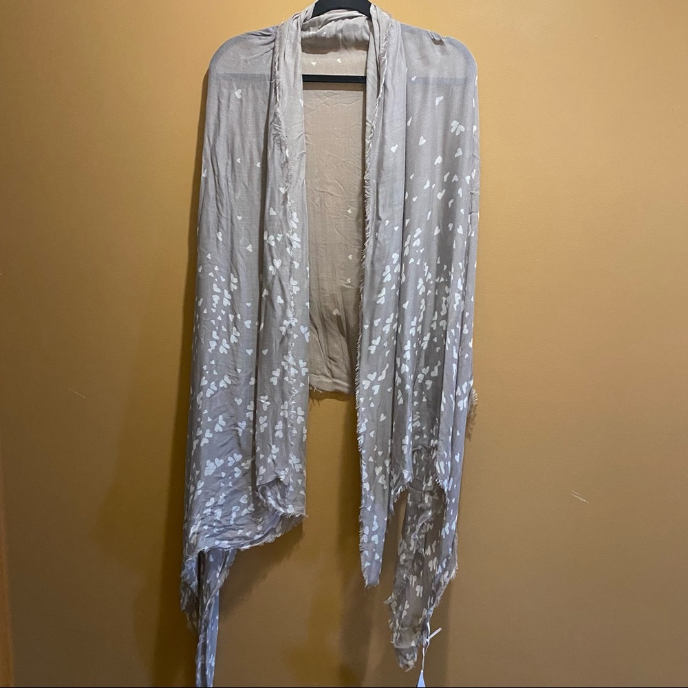 Till 100% Modal gray with hearts scarf wrap shawl coverup NWT